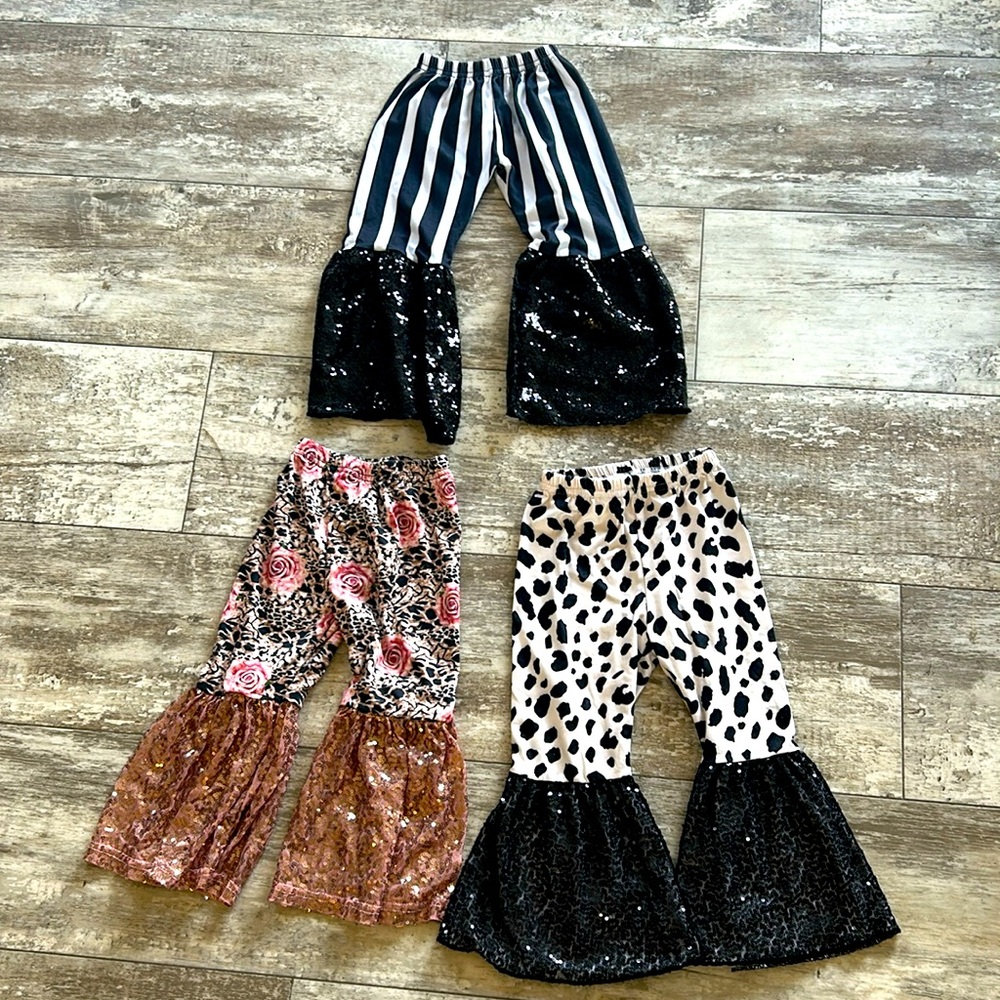 12-24M Infant/Toddler Girls Set of 3 Bell Bottom Sequin Pants